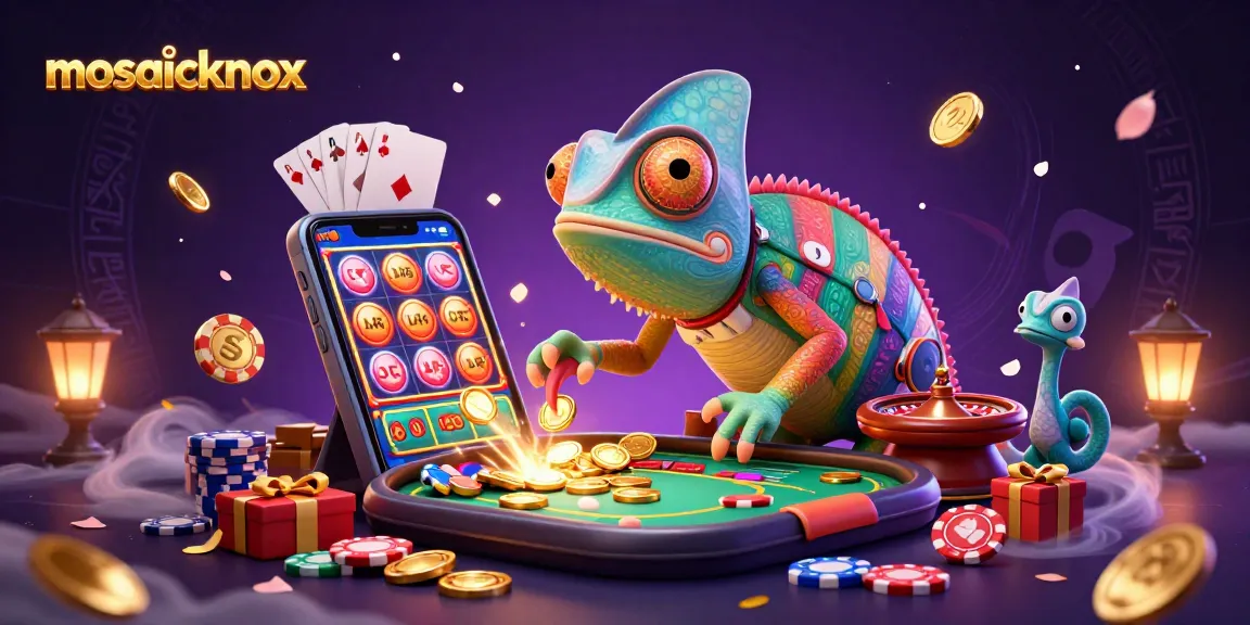 Engage with mosaicknox's vibrant casino scene, showcasing spinning slot games and dynamic action.