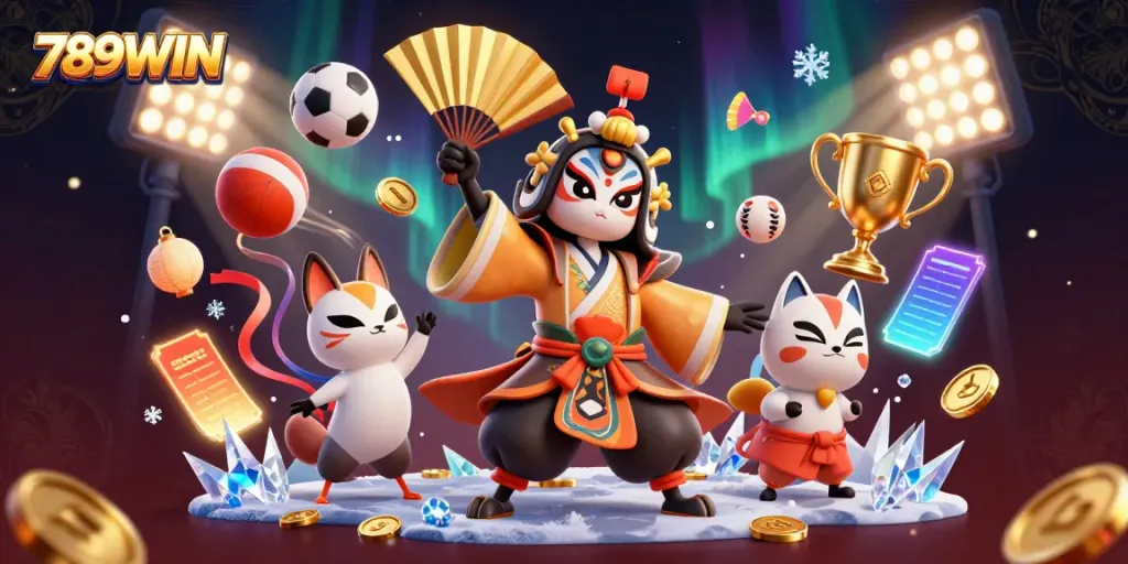 Experience the vibrant thrill of 789WIN casino with dynamic characters and energetic sports elements.