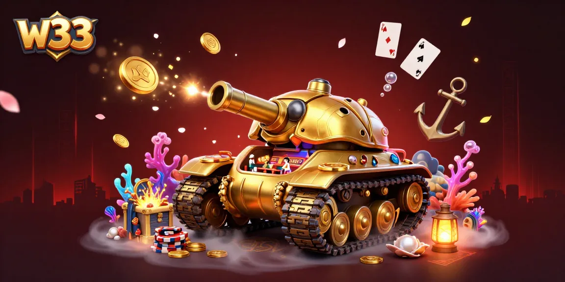 Experience thrilling wins at w33 with a vibrant 3D casino-themed illustration featuring a unique gold beetle.