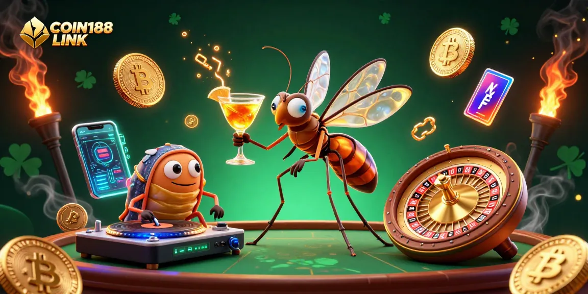 Experience the thrill of IDCOIN188 LINK with a vibrant casino scene featuring animated characters and crypto elements.