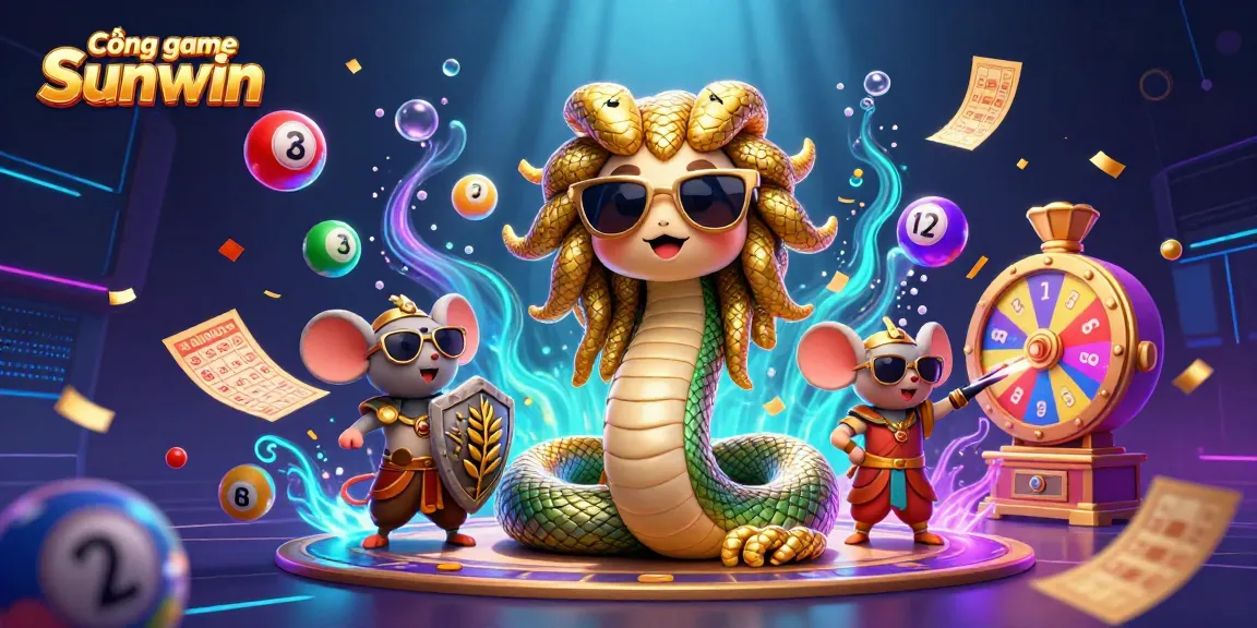 Cổng game Sunwin brings fun with Medusa and warrior mouse amidst playful lottery elements.