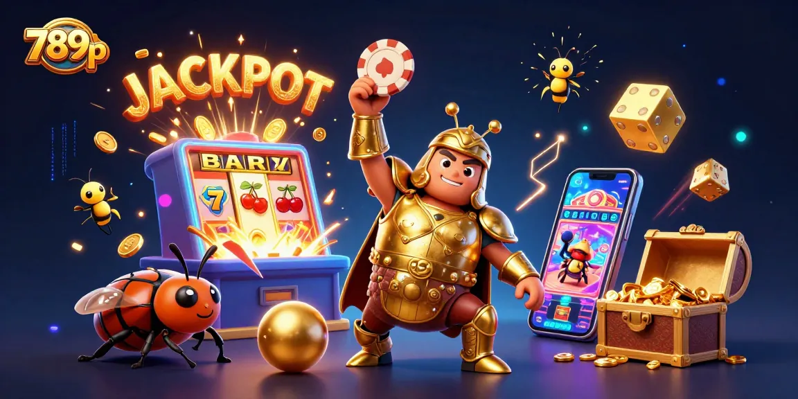 Experience thrilling jackpots at 789p with a vibrant 3D illustration of casino excitement.