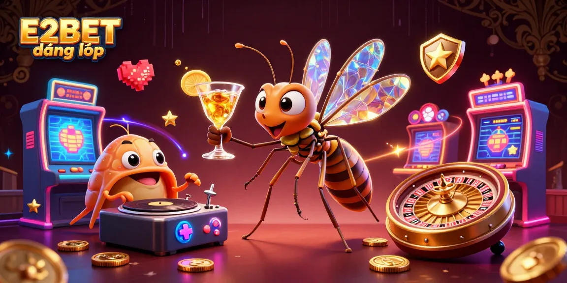 Experience E2BET đăng nhập with a vibrant 3D illustration showcasing a casino mascot and gaming elements.
