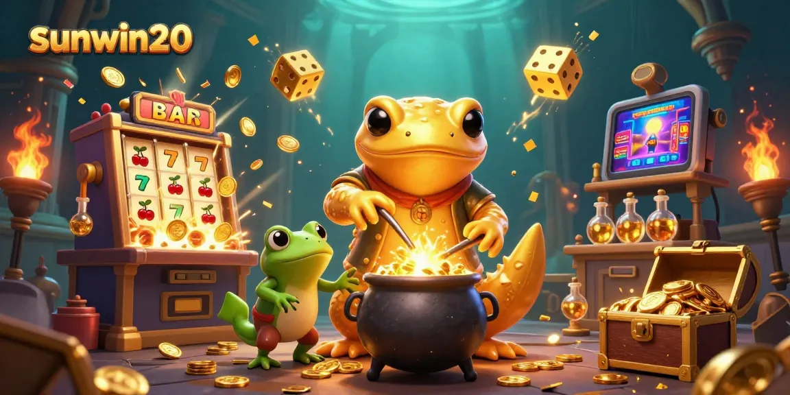 Engage with sunwin20 as a giant alchemist transforms metals into gold in a vibrant casino scene.