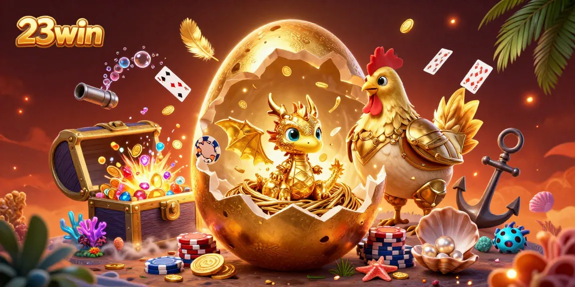 Experience thrilling wins with 23win in this vibrant golden dragon casino illustration.