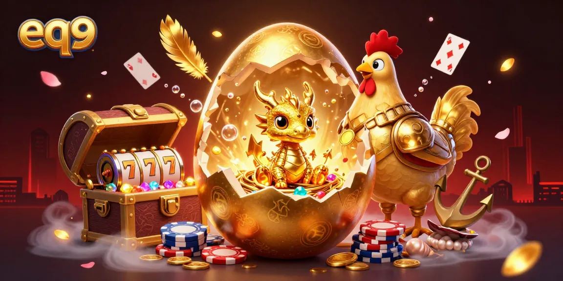 Engage with eq9's exciting gameplay featuring a golden dragon and poker chips in a vibrant casino scene.