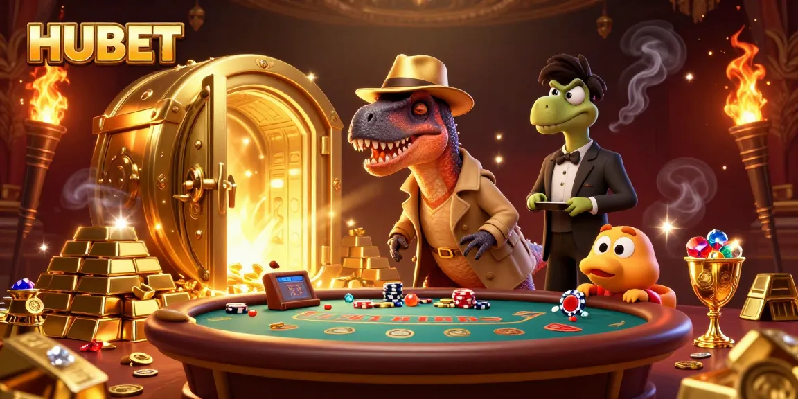 HUBET players experience thrilling action with lively characters in a detailed casino scene.