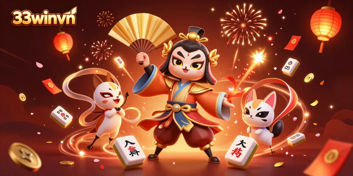 Engage with thrilling games at 33winvn, featuring vibrant characters and festive casino elements.