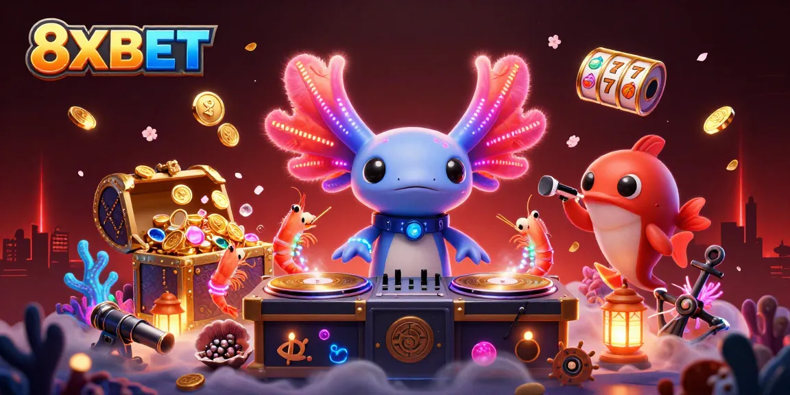 Experience excitement at 8XBET with an engaging underwater casino-themed illustration.