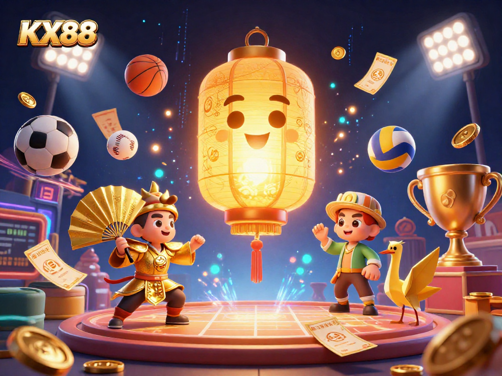 KX88 captures the thrill of sports betting with golden elements, dynamic action, and exhilarating casino excitement.