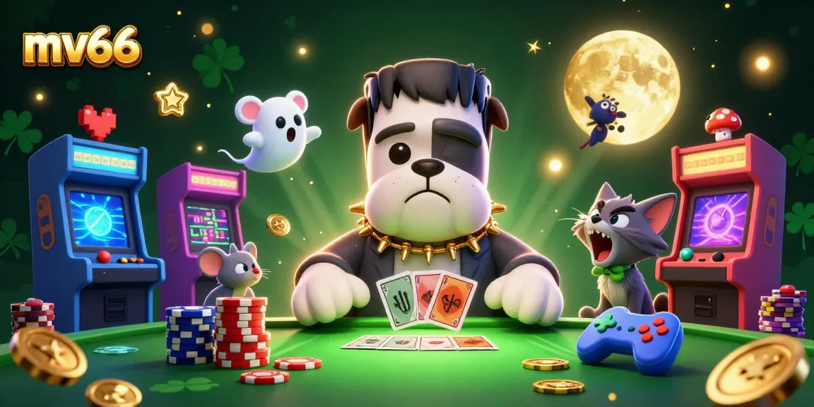 Experience thrilling action at mv66 with a spooky casino scene featuring a Frankenstein bulldog dealer.