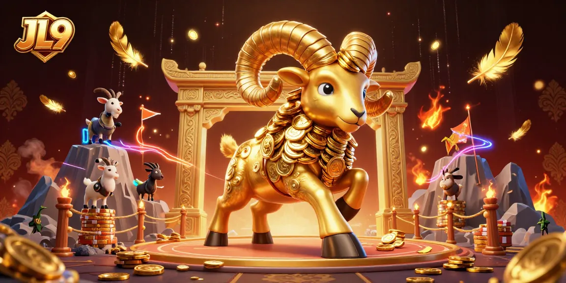Bet on JL9 with excitement as a golden ram charges through a dynamic casino illustration.