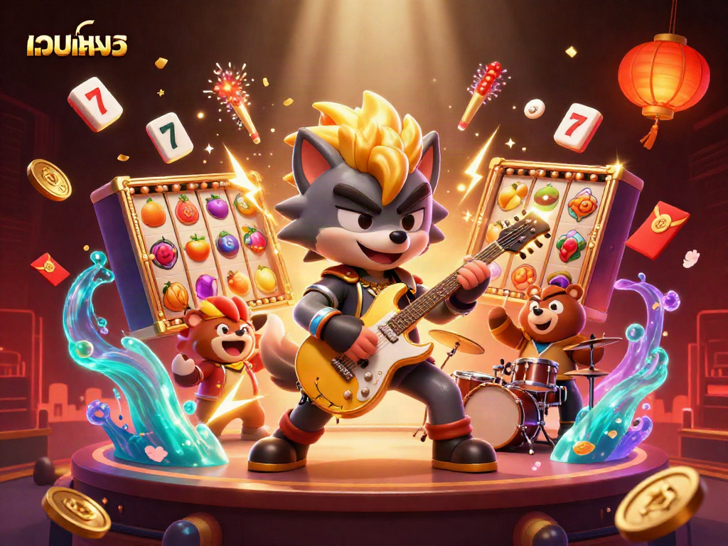Experience the thrill of เว็บตรง with an electrifying casino scene featuring 3D characters and vibrant game elements.