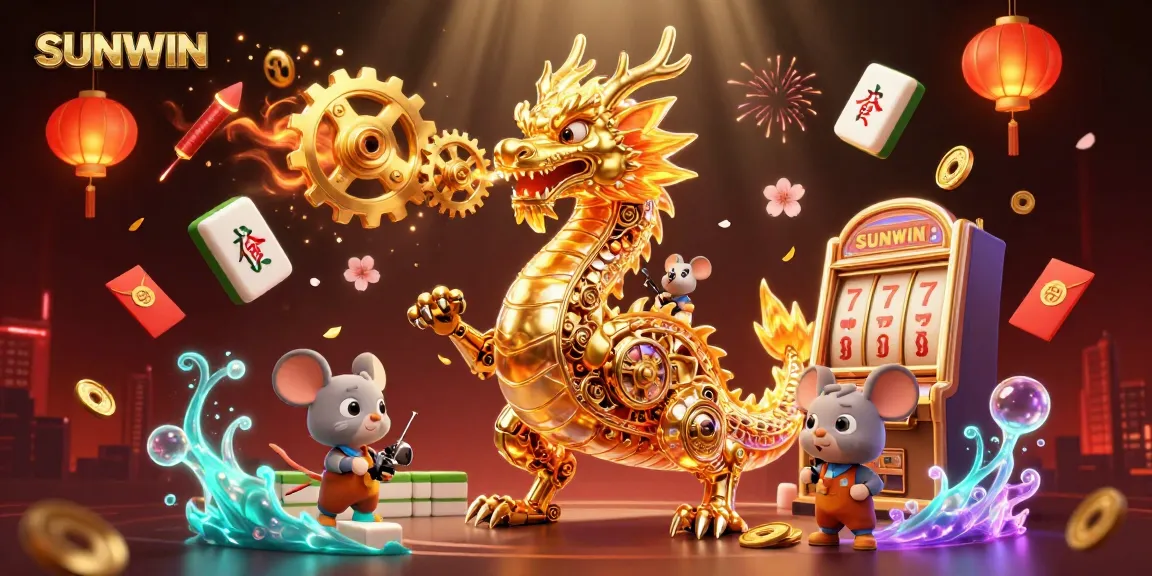 SUNWIN dragon and mouse engineer maintain thrilling slots amidst festive gaming elements.