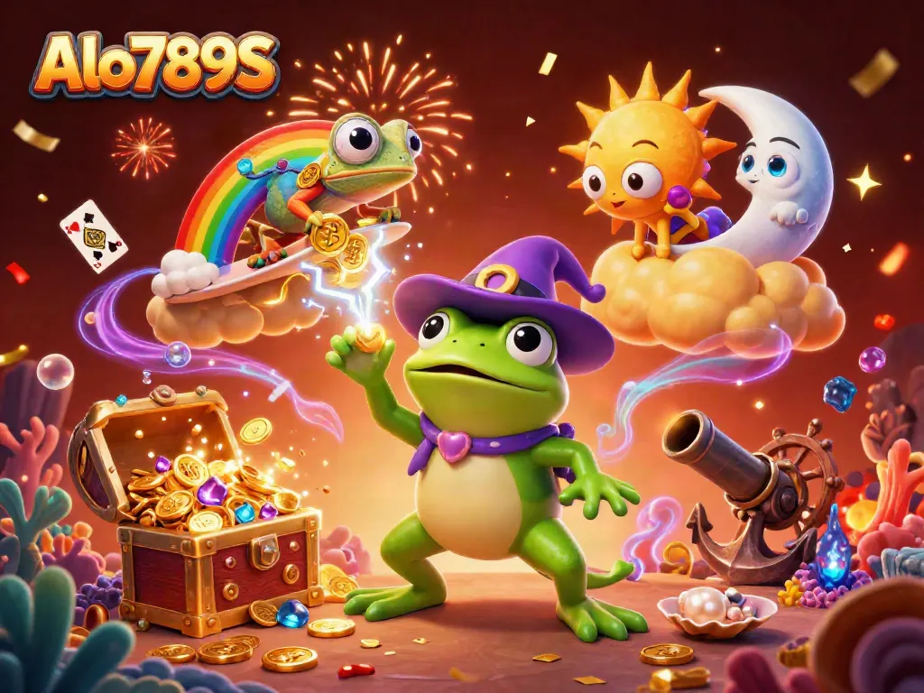 Experience Alo789S, a captivating storm of coins in an immersive fantasy casino scene filled with vibrant graphics.