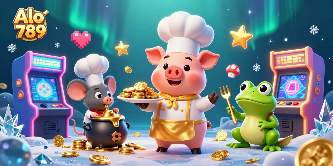 Alo 789 enhances your winning experience with gourmet gold coins in a vibrant casino scene.