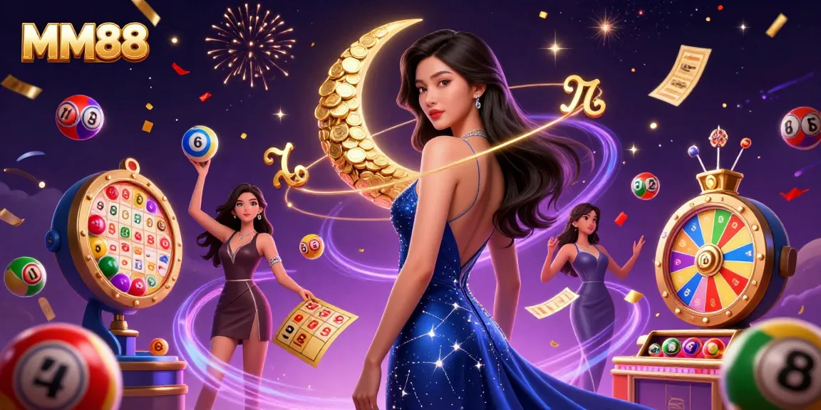 Hit the jackpot with MM88 in a vibrant 3D casino, featuring lottery elements and magical effects.