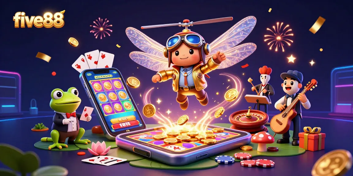 Join the five88 gaming adventure with a dragonfly pilot, frog croupier, and jazz cricket musicians.