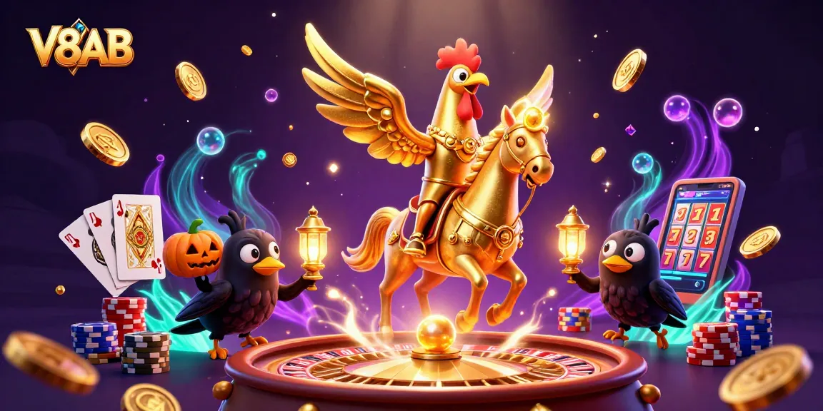 Experience thrilling gaming with V8AB at a mystical casino featuring vibrant characters and dynamic elements.