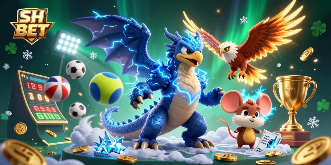 Experience thrilling gaming with SH BET's vibrant 3D illustration featuring lively characters and dynamic sports elements.