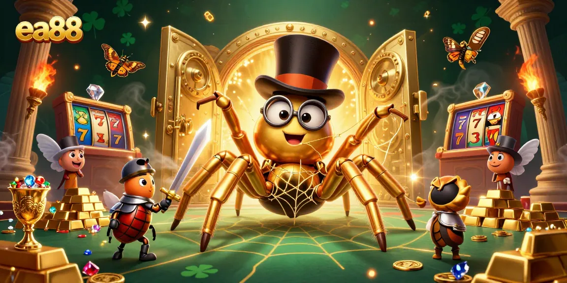 Experience the excitement of ea88 with a dynamic casino scene featuring a golden tarantula and treasure.