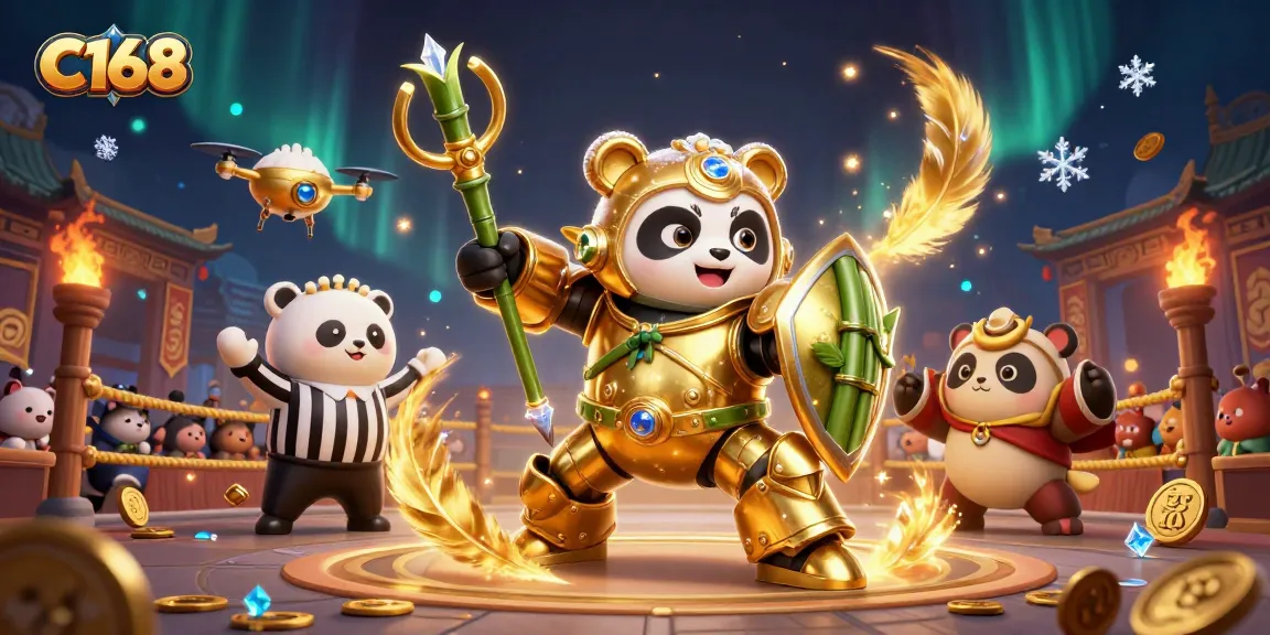 C168 showcases an action-packed scene of cartoon characters in a dynamic casino arena filled with vibrant gaming elements.