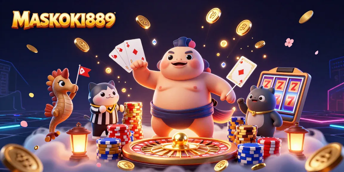 Experience winning strategies with MASKOKI889 as the fugu sumo champion spins the roulette wheel in an underwater gaming paradise.