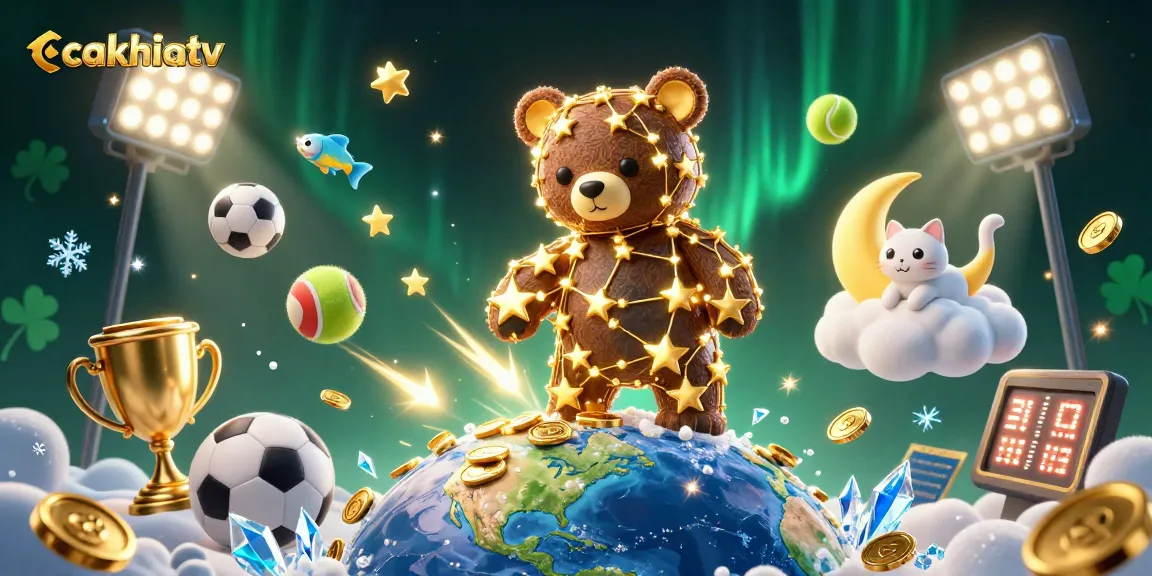 Experience vibrant sports betting action with cakhiatv's dynamic scene of 3D characters and coins.