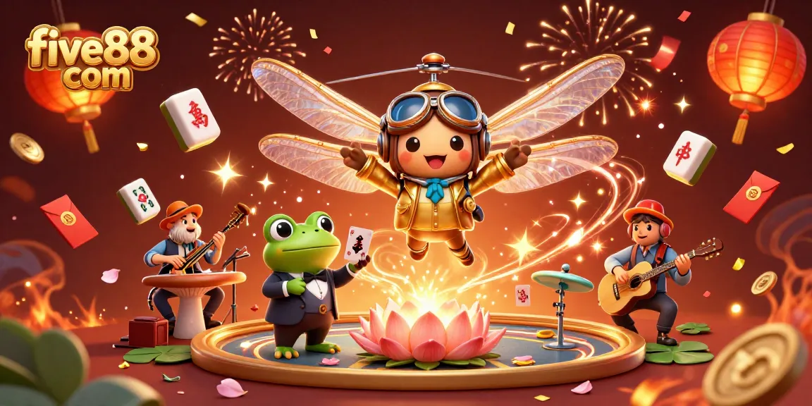Engage in thrilling gameplay with five88 com's vibrant casino atmosphere featuring dragons, jazz, and card deals.