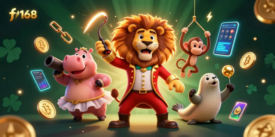 Experience thrilling adventures at f168 with our colorful, engaging circus-themed casino illustration.