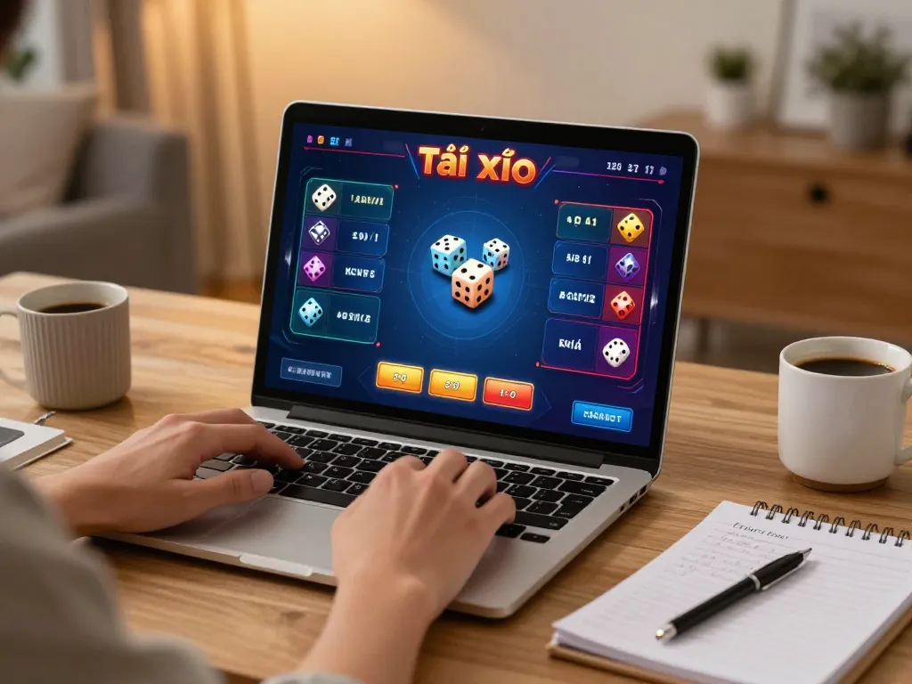 Engaging player participating in tài xỉu online from a cozy home setup, emphasizing strategic gameplay.