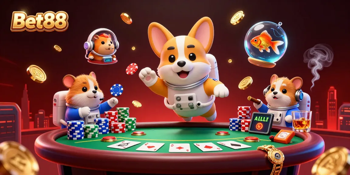 Engage with Bet88 in a vibrant space casino with dynamic poker gameplay and floating coins.