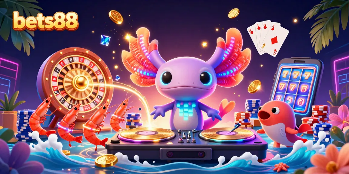 Experience the vibrant energy of bets88 with an illuminated underwater casino scene full of exciting characters and games.
